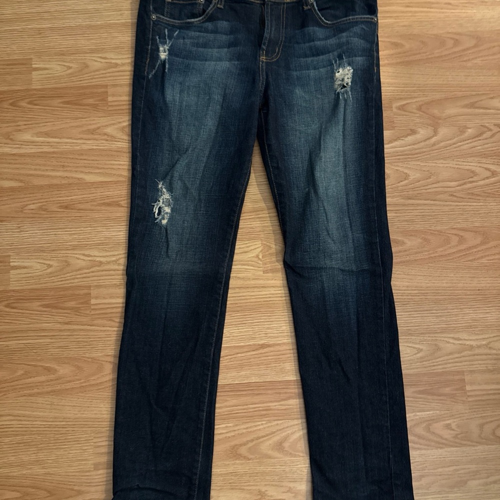 Men's Slim Straight Distressed Jeans - Dark Blue